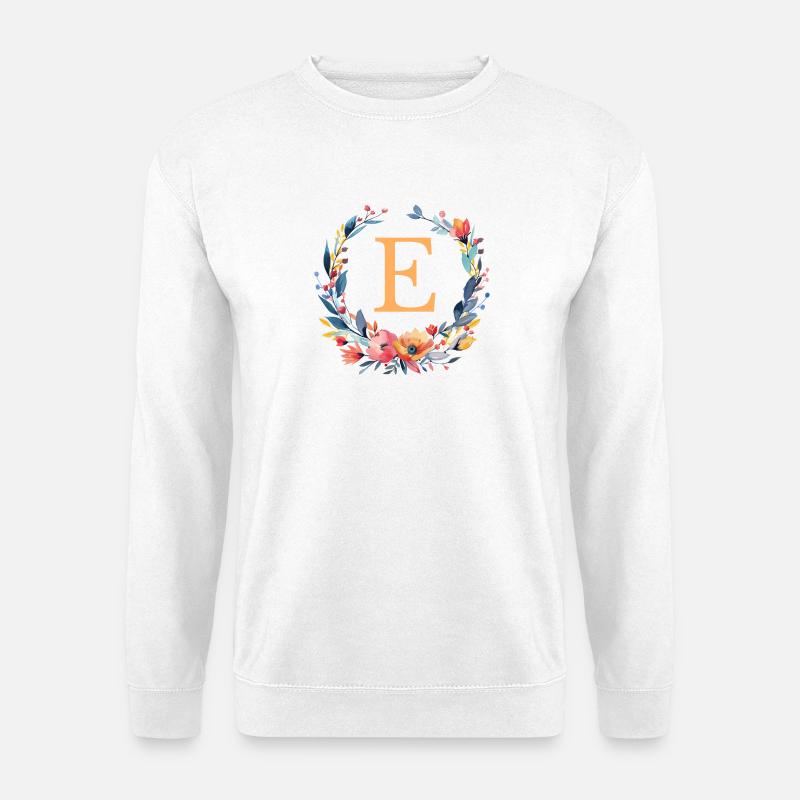E Monogram, Flower Wreath, Personalizable - Unisex Sweatshirt - white
