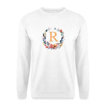 R Monogramm, Blumen-Kranz, personalisierbar - Unisex Pullover - Weiß - Vorne