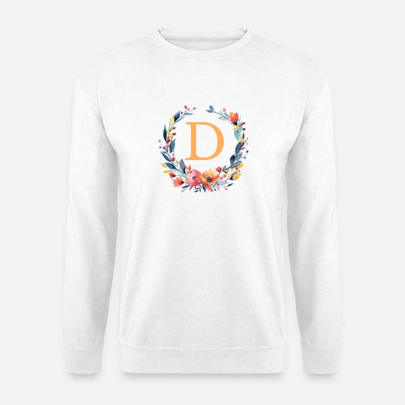 D Monogram, Flower Wreath, Personalizable - Unisex Sweatshirt - white