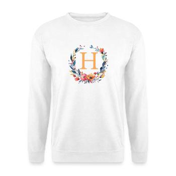H Monogram, Flower Wreath, Personalizable - Unisex Sweatshirt - white - Front