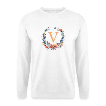 V Monogram, Flower Wreath, Personalizable - Unisex Sweatshirt - white - Front