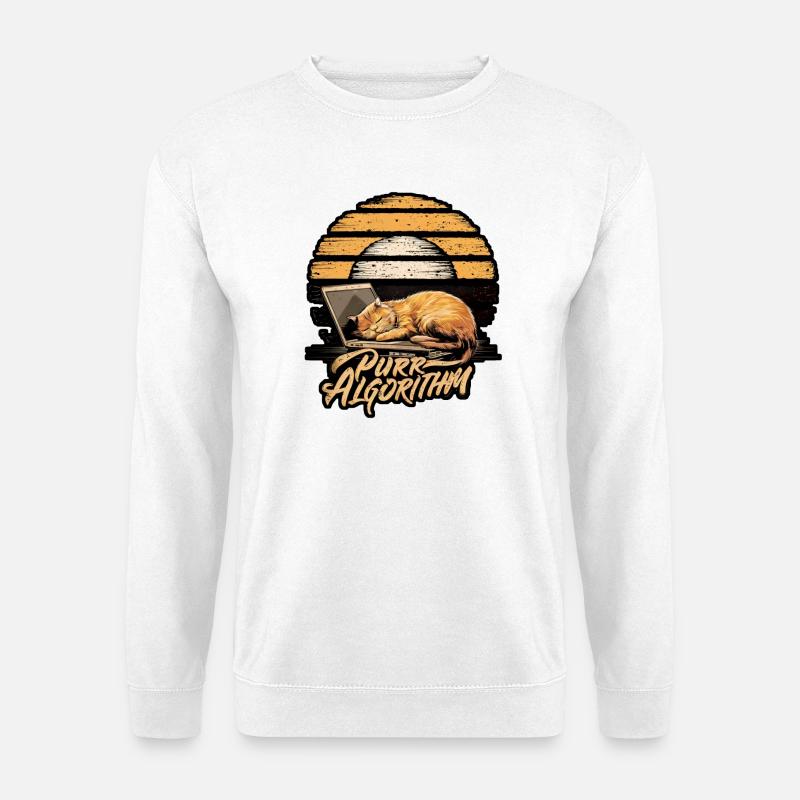 Cute Cat Relaxing with Laptop Sunset - Unisex Sweatshirt - white