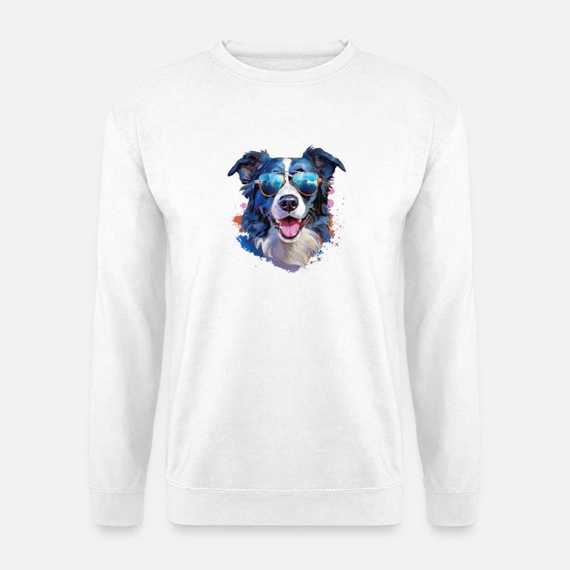 Border Collie mit Sonnenbrille - Unisex Pullover - Weiß