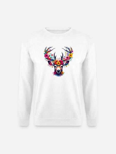 Hirsch mit Blumen geschmückt - Unisex Pullover - Weiß