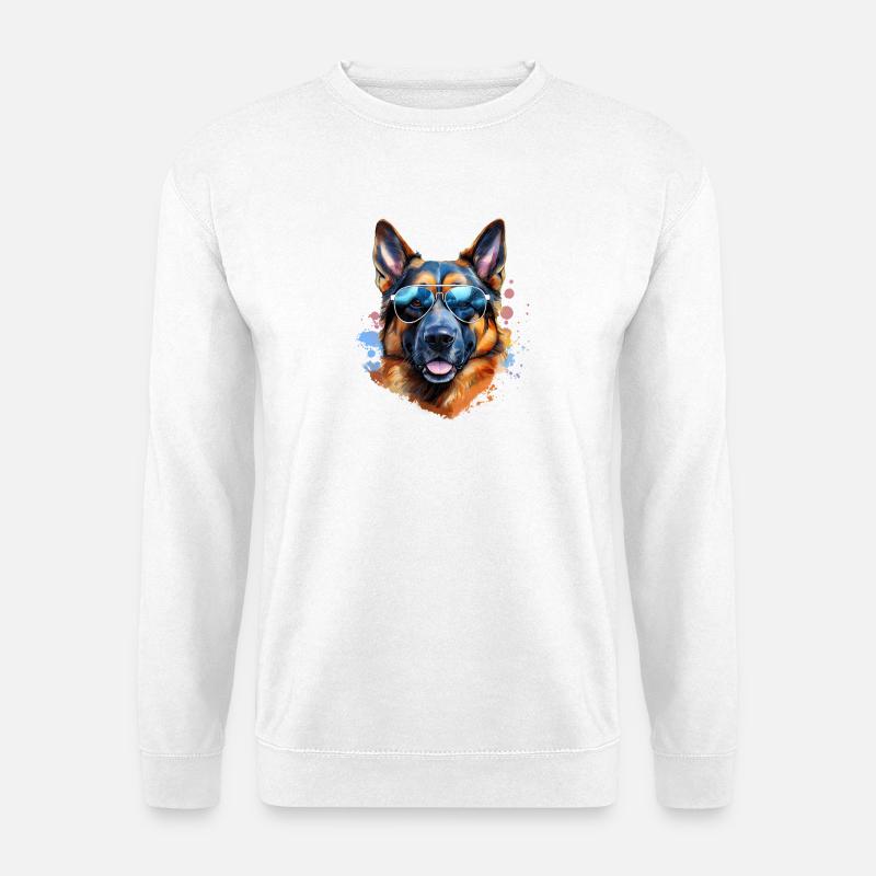 Deutscher Schäferhund mit Sonnenbrille - Unisex Pullover - Weiß