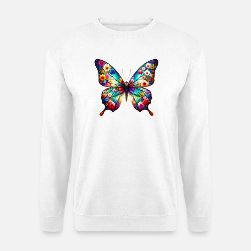 Schmetterling mit Blumen verziert - Unisex Pullover - Weiß