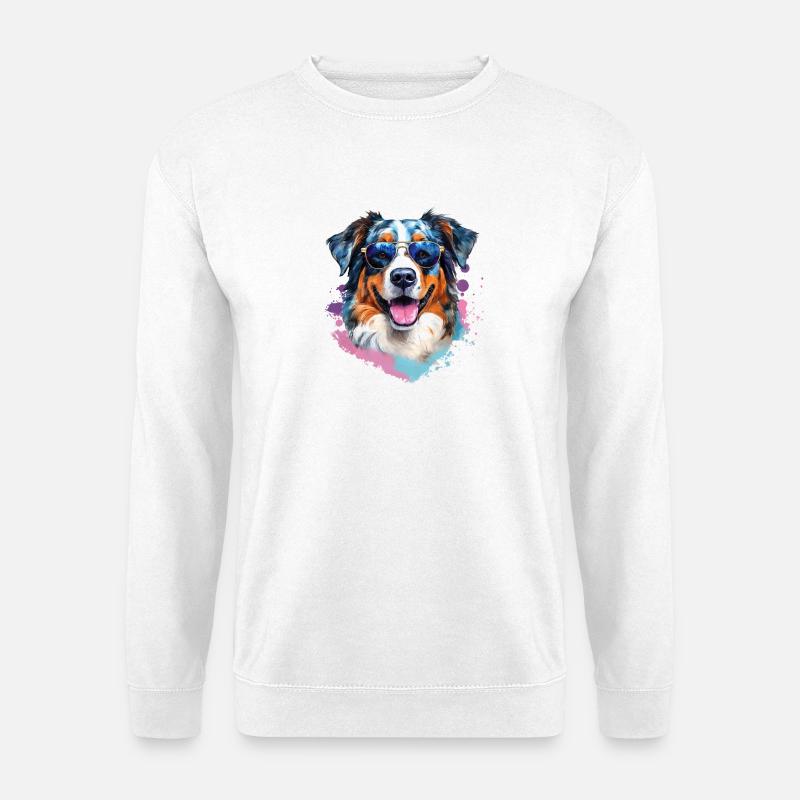 Australian Shepherd mit Sonnenbrille - Unisex Pullover - Weiß