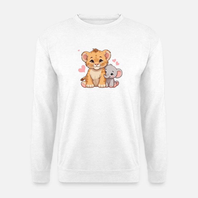 Babylöwe & Babyelefant – Süßes Freundschaftsmotiv - Unisex Pullover - Weiß