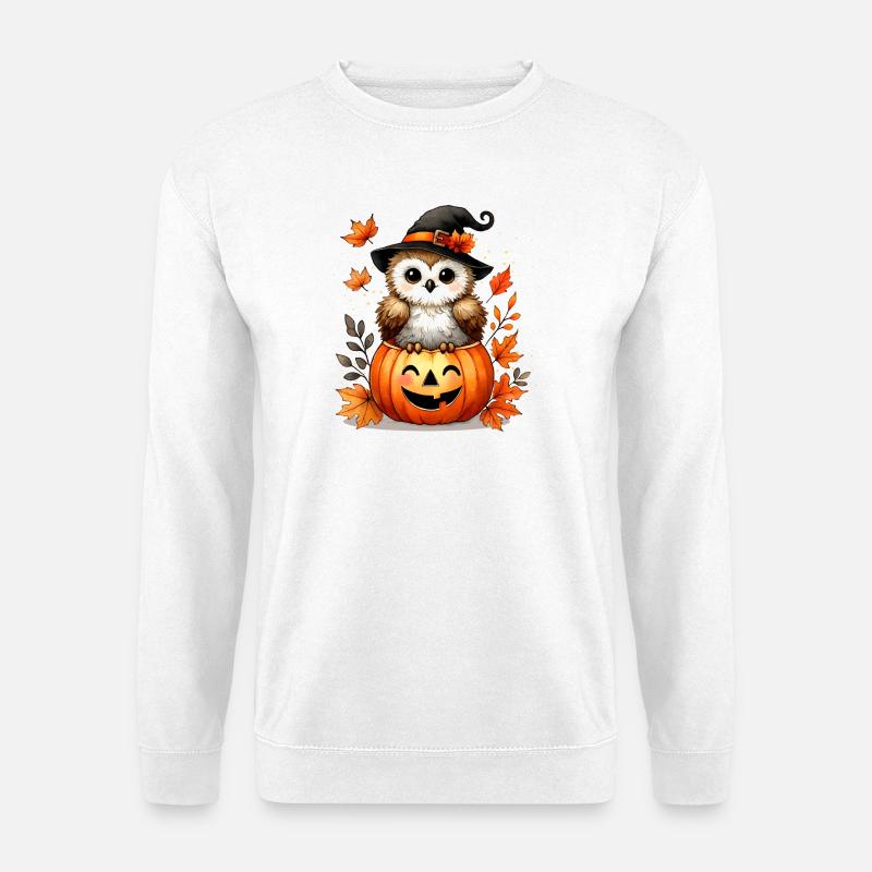 Halloween-Eule im Kürbis:herbstlicher Gruselspaß - Unisex Pullover - Weiß