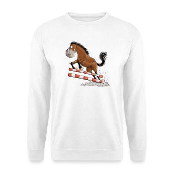 Witziges Springpferd Springreiten Tunier Pferd - Unisex Pullover - Weiß - Vorne
