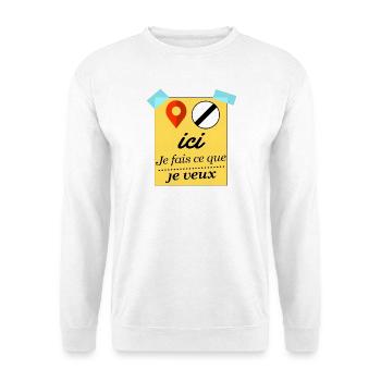 Hier mache ich, was ich will - Unisex Pullover - Weiß - Vorne - Alina (178cm) & Michal (187cm)