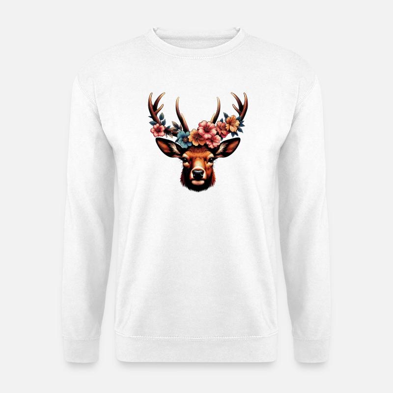 Hirsch mit Blumen - Unisex Pullover - Weiß