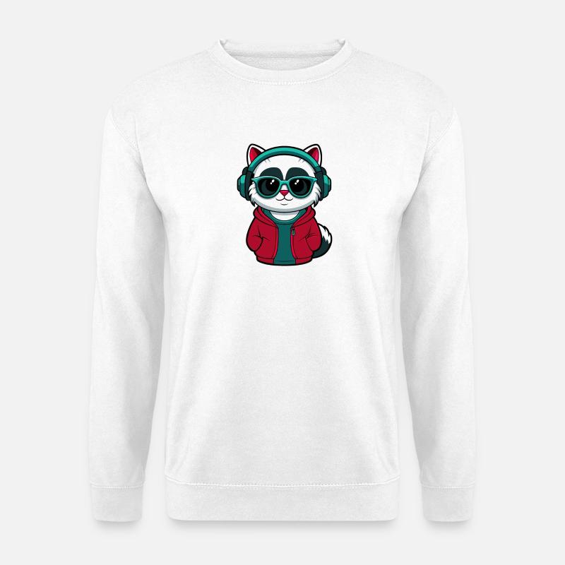 Coole Katze mit Kapuzenpullover und Brille Design - Unisex Pullover - Weiß