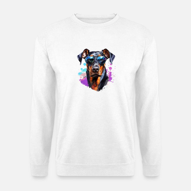 Dobermann mit Sonnenbrille - Unisex Pullover - Weiß