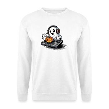Joyeux fantôme d’Halloween en tant que DJ avec une citrouille - Sweat-shirt Unisexe - blanc - Devant