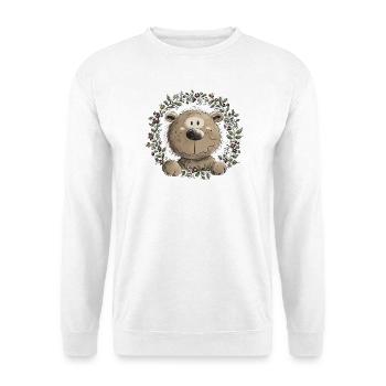 Drolliger Brauner Bär Blätterkranz Wildtier Comic - Unisex Pullover - Weiß - Vorne