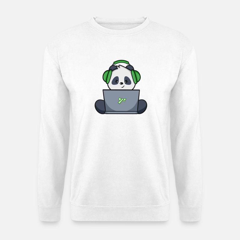 Gaming Panda mit grünem Headset - Unisex Pullover - Weiß