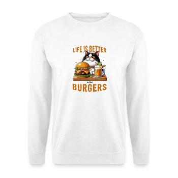 Life is better with Burgers - fat cat - Unisex Sweatshirt - white - Front