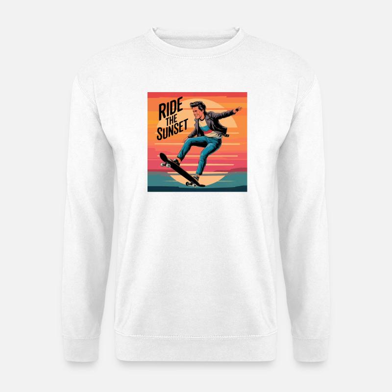 Fahre den Sunset Skateboarder - Unisex Pullover - Weiß