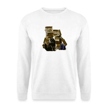 Bücherstapel mit Katze, lesen - Unisex Pullover - Weiß - Vorne