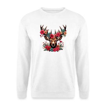 Cerf avec des fleurs - Sweat-shirt Unisexe - blanc - Devant