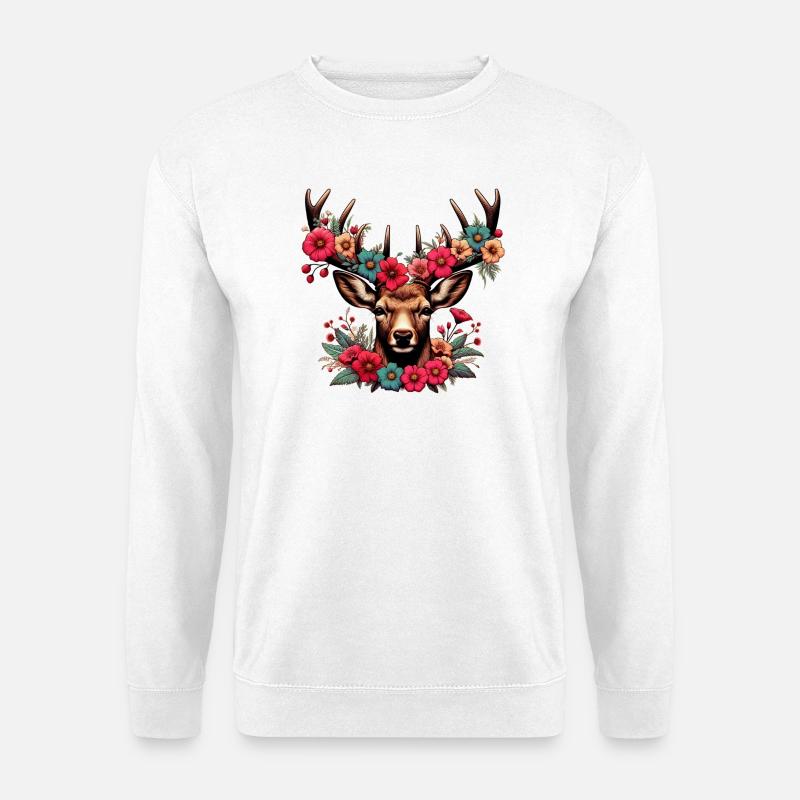 Deer with Flowers - Unisex Sweatshirt - white