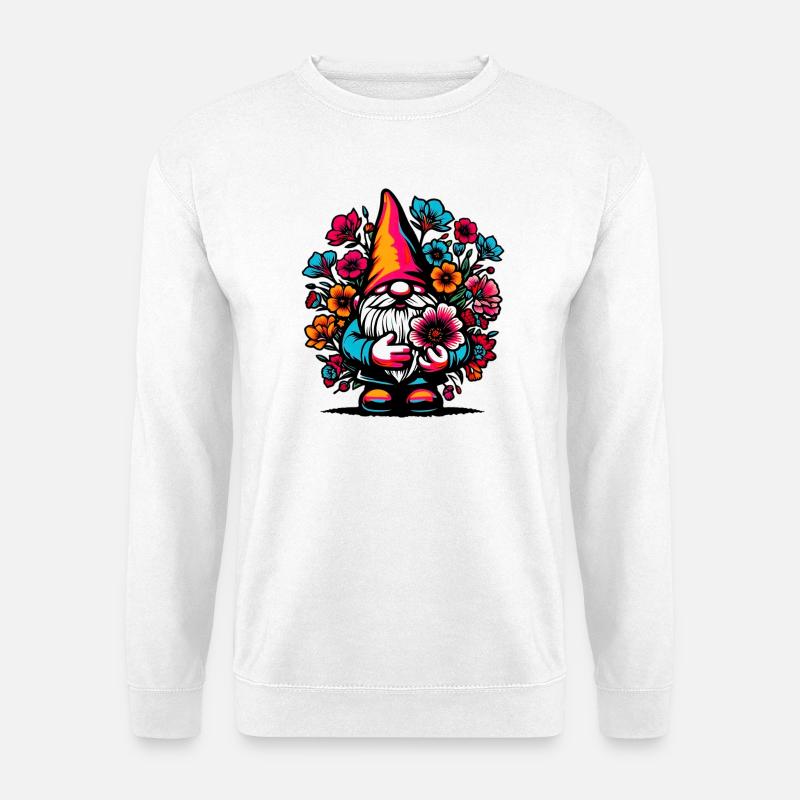 Zwerg mit Blumen - Unisex Pullover - Weiß