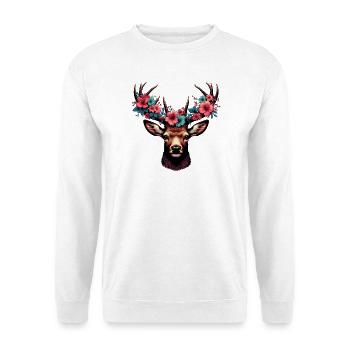 Cerf avec des fleurs - Sweat-shirt Unisexe - blanc - Devant