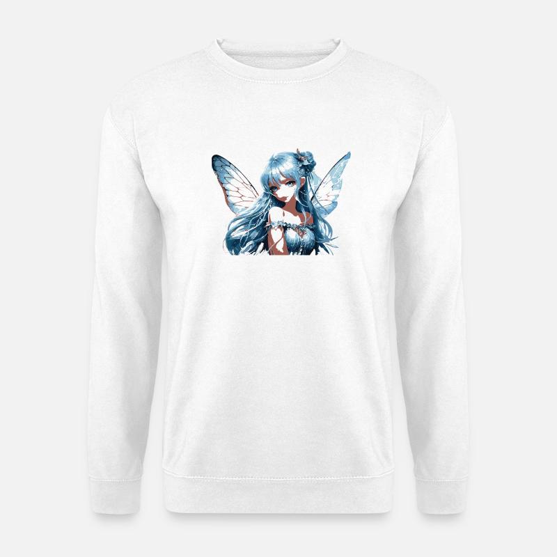 Blauer Feenflügel mit Blumen - Unisex Pullover - Weiß
