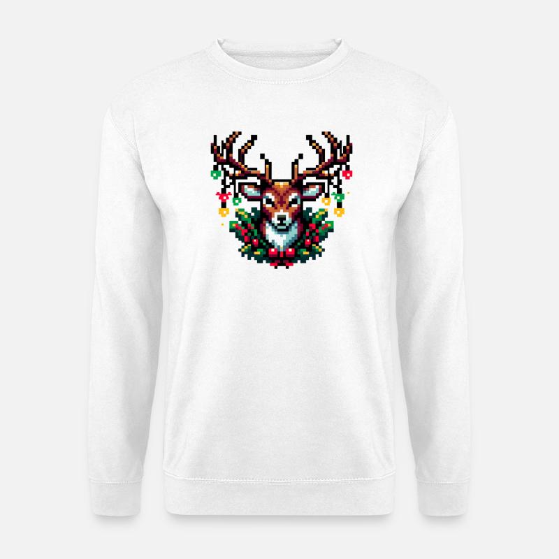 Weihnachtliches Pixel-Rentier in Lichterketten - Unisex Pullover - Weiß