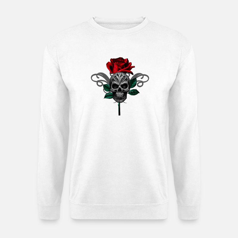 Gothic-Rose mit menschenschädel, Tribalmuster - Unisex Pullover - Weiß