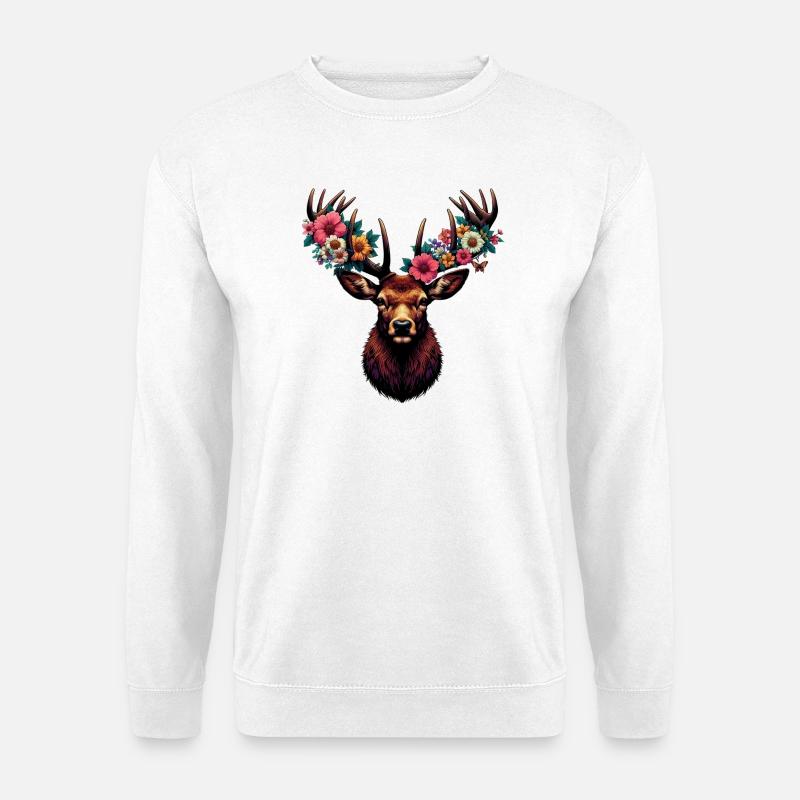 Hirsch mit Blumen - Unisex Pullover - Weiß