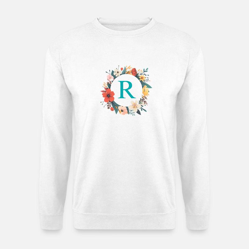 R Monogram, Flower Wreath, Personalizable - Unisex Sweatshirt - white