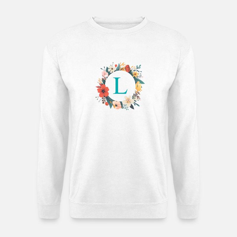 L Monogram, Flower Wreath, Personalizable - Unisex Sweatshirt - white