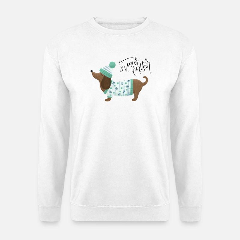 Dackel mit Pullover und Mütze - Sweater Weather - Unisex Pullover - Weiß