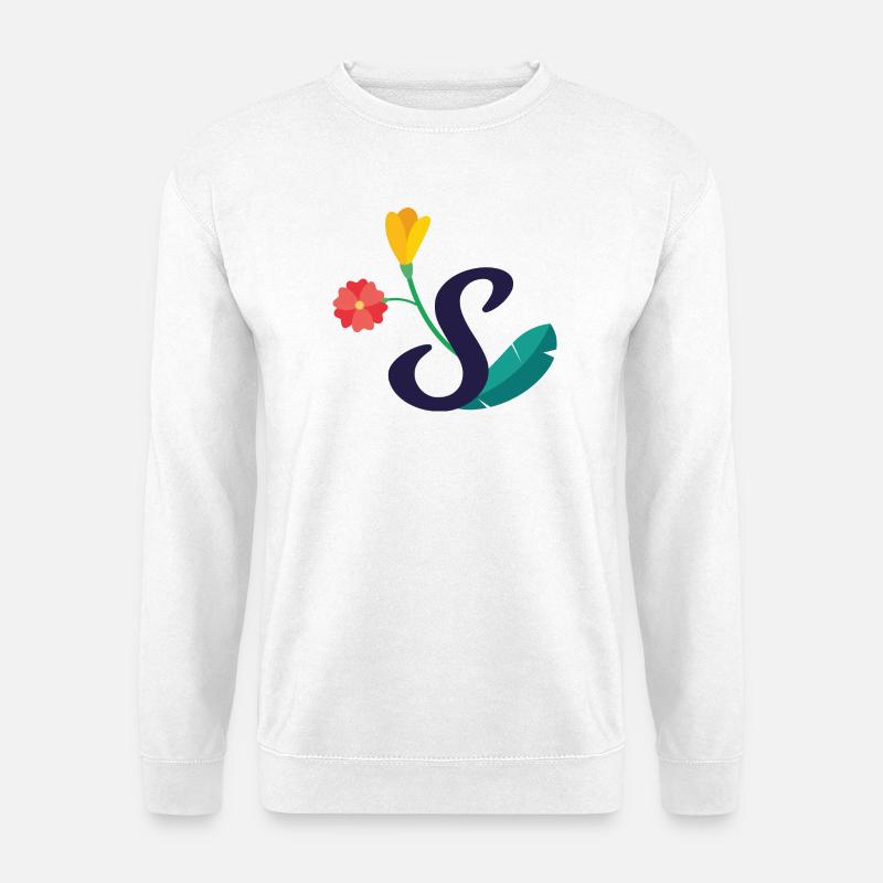 Eleganter Buchstabe 'S' mit Blumen - Unisex Pullover - Weiß