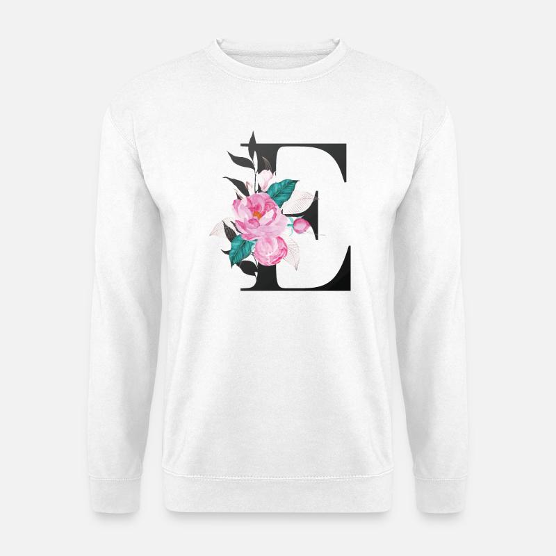 Eleganter Buchstabe 'E' mit Blumen - Unisex Pullover - Weiß