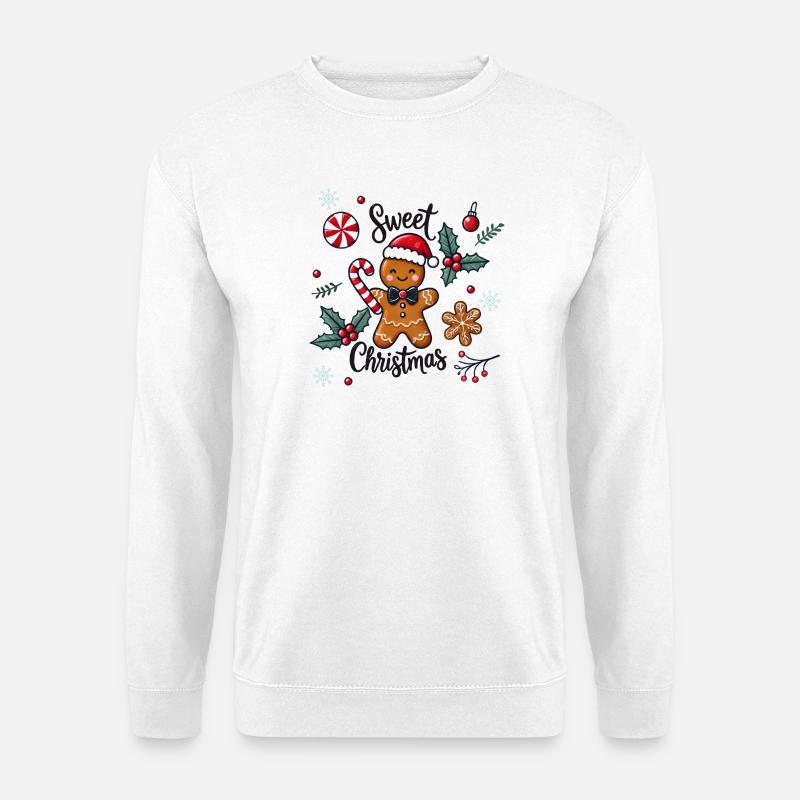 Fröhlicher Lebkuchenmann mit Zuckerstange - Unisex Pullover - Weiß