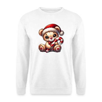 Teddy bear with candy cane – Sweet Christmas design - Unisex Sweatshirt - white - Front