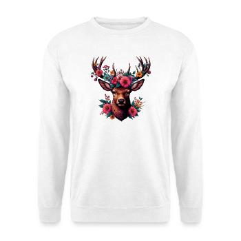 Cerf avec des fleurs - Sweat-shirt Unisexe - blanc - Devant