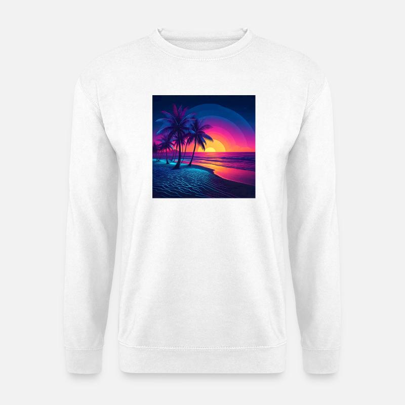 Neon Sonnenuntergang Palmenstrand - Unisex Pullover - Weiß