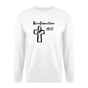Konfirmation 2025 Fisch taucht ins Kreuz - Unisex Pullover - Weiß - Vorne