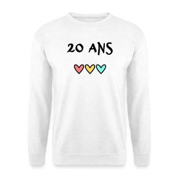20. 20 ANS. 20e ANNIVERSAIRE. ANNIVERSAIRE 20 ANS. - Sweat-shirt Unisexe - blanc - Devant