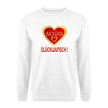 GLÜCKWUNSCH BÄCKERIN - Unisex Pullover - Weiß - Vorne - Alina (178cm) & Michal (187cm)