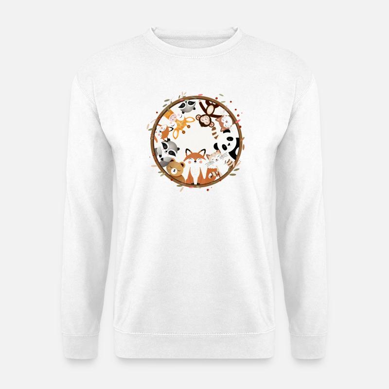 Kreis voller süßer Tiere wie Fuchs, Panda,Waschbär - Unisex Pullover - Weiß