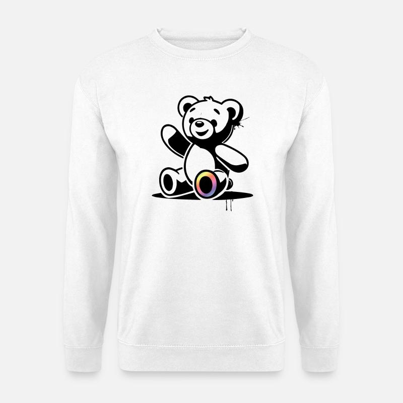 Stencil Teddy with Rainbow Accent - Unisex Sweatshirt - white
