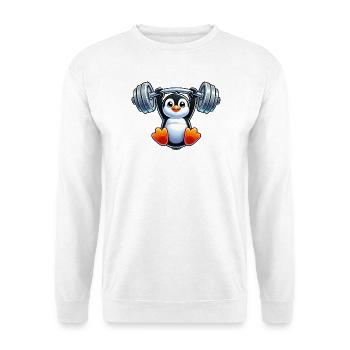 Süßer Cartoon Pinguin mit Hantel Klimmzug Kopf - Unisex Pullover - Weiß - Vorne