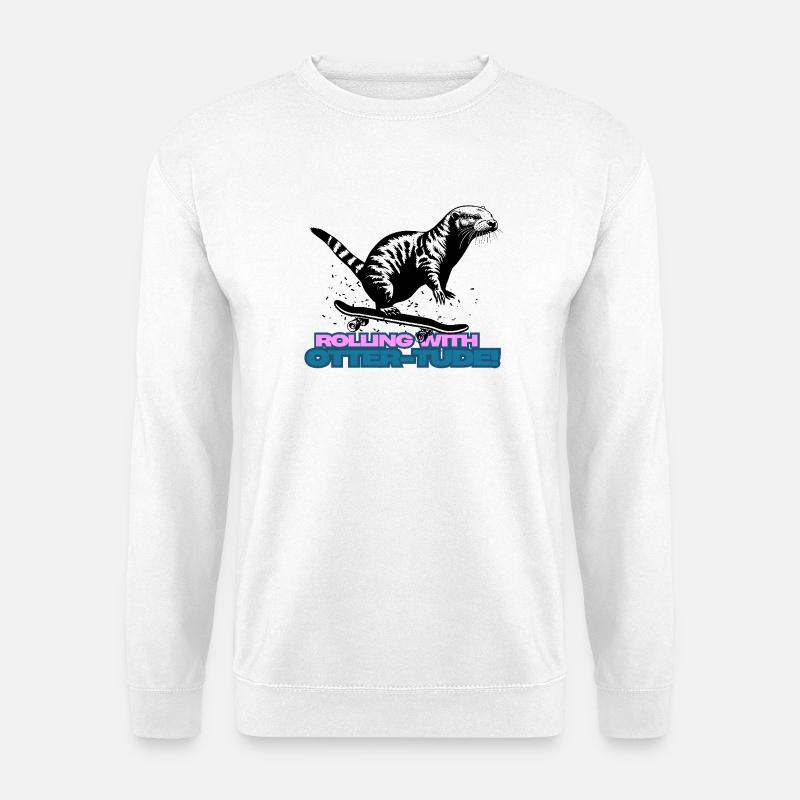 Rolling with otter-tude Skateboard Otter - Unisex Pullover - Weiß