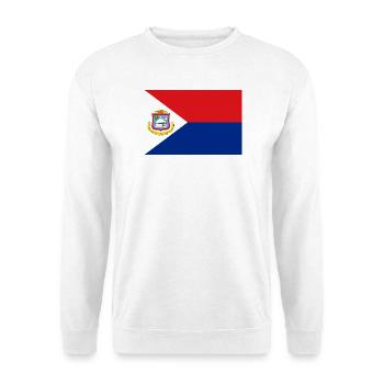 Sint Maarten – Flagge auf rotem und blauem Hintergrund - Unisex Pullover - Weiß - Vorne - Alina (178cm) & Michal (187cm)