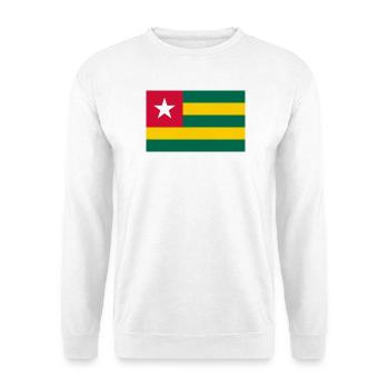 Togo – Flagge mit roter Ecke und gelben Streifen - Unisex Pullover - Weiß - Vorne - Alina (178cm) & Michal (187cm)